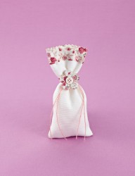 Μπομπονιέρα Γάμου Πουγκί Λευκό με Floral Στοιχεία