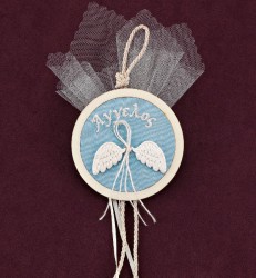 Μπομπονιέρα Βάπτισης Κορνίζα Ξύλινη με Διακόσμηση Φτερά Αγγέλου