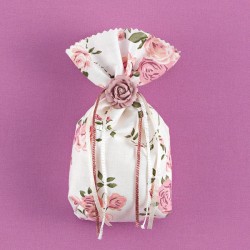 Ρομαντικό Floral Πουγκί με Ακρυλικό Τριαντάφυλλο για Μπομπονιέρα Γάμου