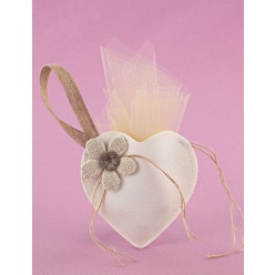Μπομπονιέρα Γάμου Καρδιά-Θήκη από Δερματίνη με Λουλούδι