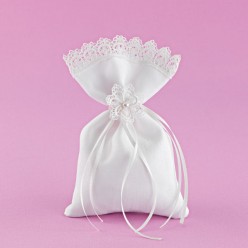Πουγκί Λευκό με Λουλούδι Τρέσας για Μπομπονιέρα Γάμου